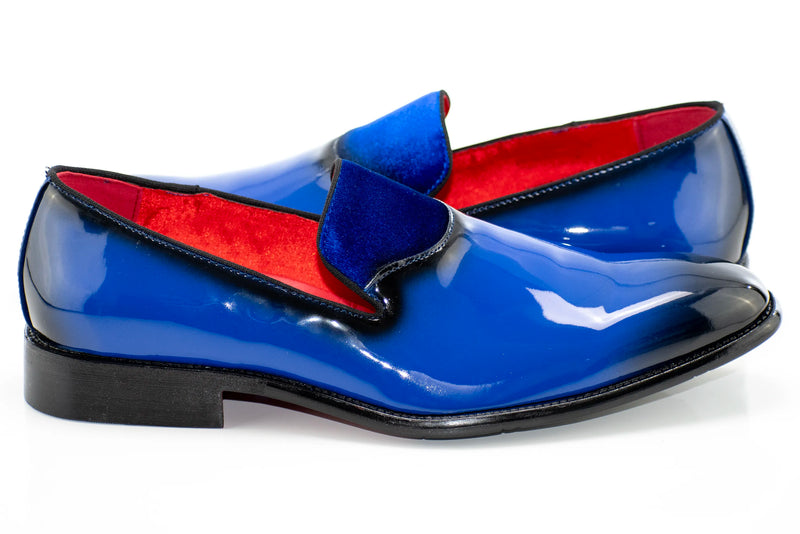 Royal Blue Patent Leather and Velvet Loafer