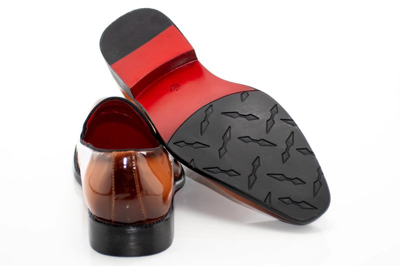 Tan Patent Leather and Velvet Loafer