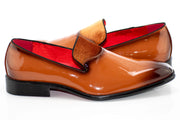 Tan Patent Leather and Velvet Loafer
