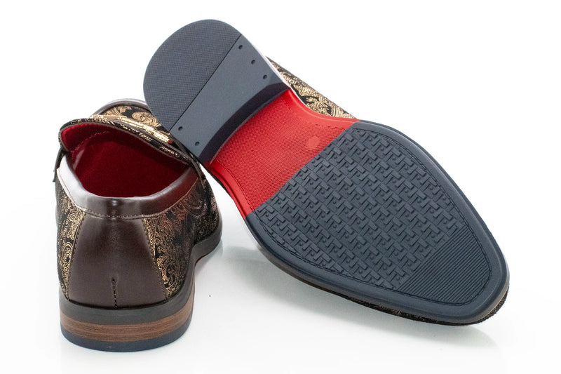 Brown with Gold Paisley Bit Loafer