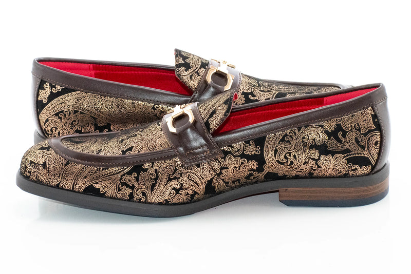 Brown with Gold Paisley Bit Loafer