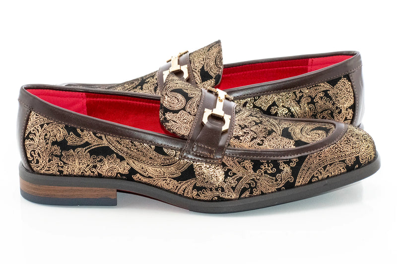 Brown with Gold Paisley Bit Loafer