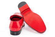 Red Patent Leather with Gold Snaffle Slip-On Loafers