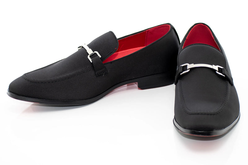 Black Satin Apron-Toe Bit Loafer