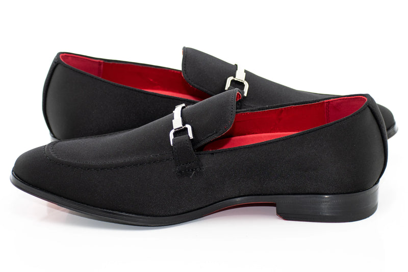 Black Satin Apron-Toe Bit Loafer