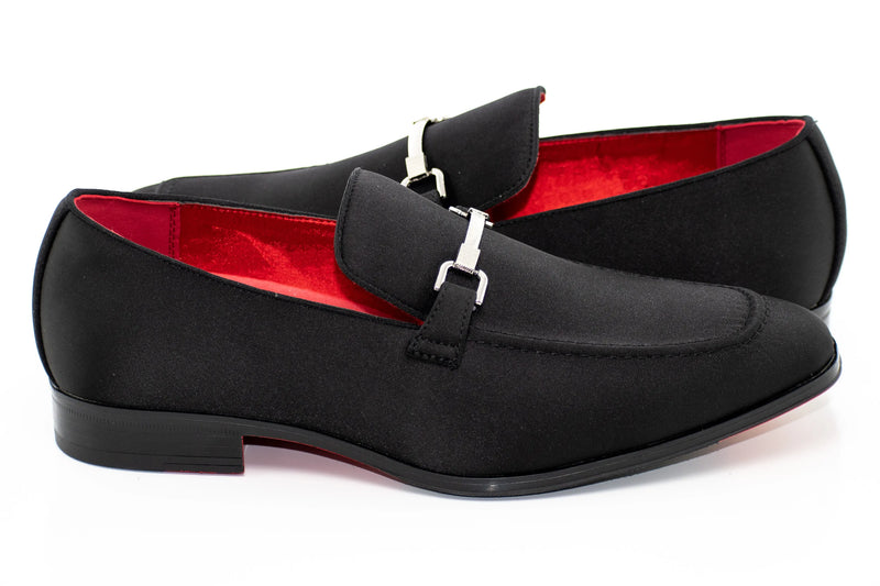 Black Satin Apron-Toe Bit Loafer