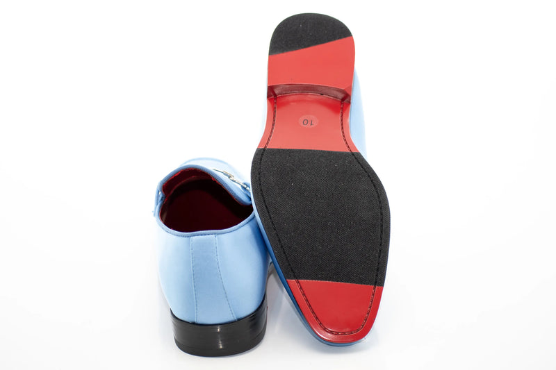 Blue Satin Apron-Toe Bit Loafer