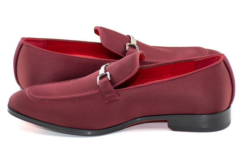 Burgundy Satin Apron-Toe Bit Loafer