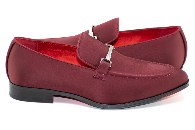 Burgundy Satin Apron-Toe Bit Loafer