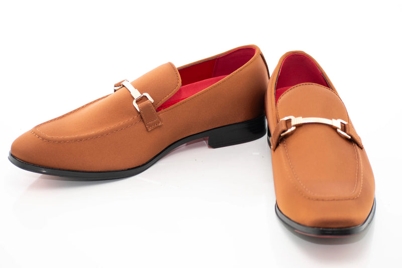 Cognac Satin Apron-Toe Bit Loafer