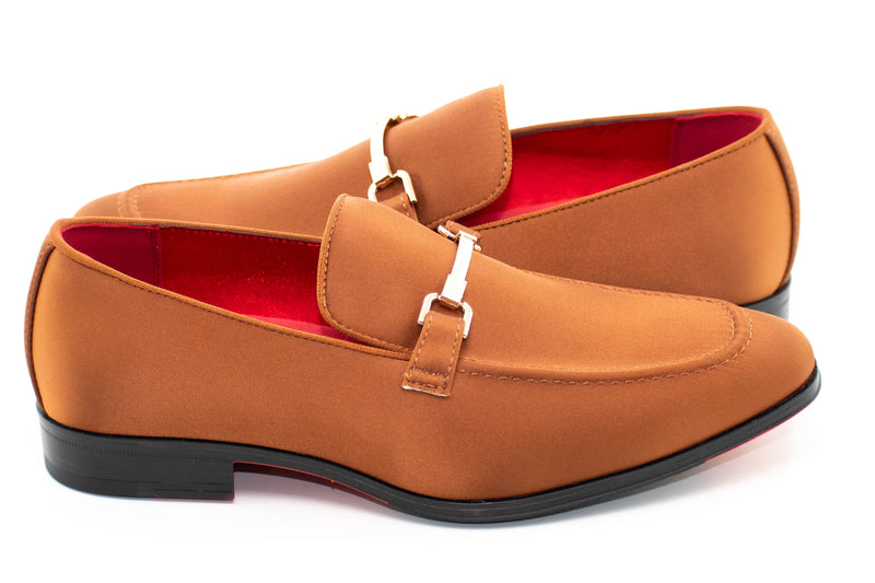 Cognac Satin Apron-Toe Bit Loafer