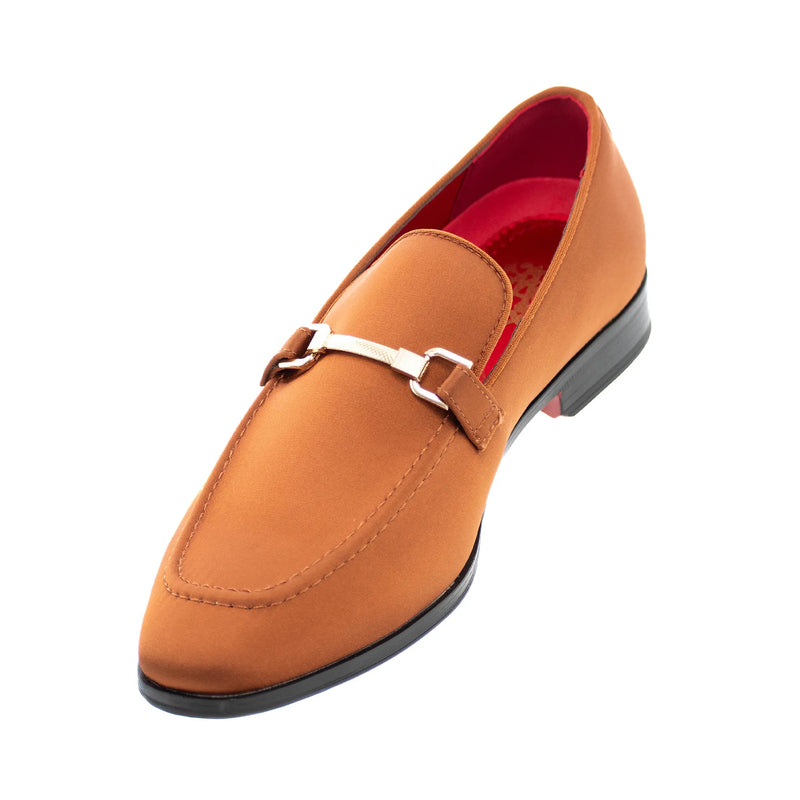 Cognac Satin Apron-Toe Bit Loafer