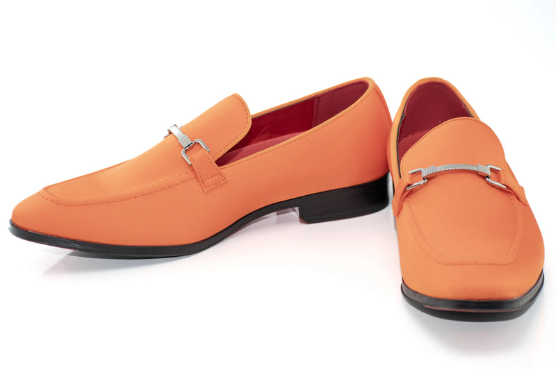 Orange Satin Apron-Toe Bit Loafer