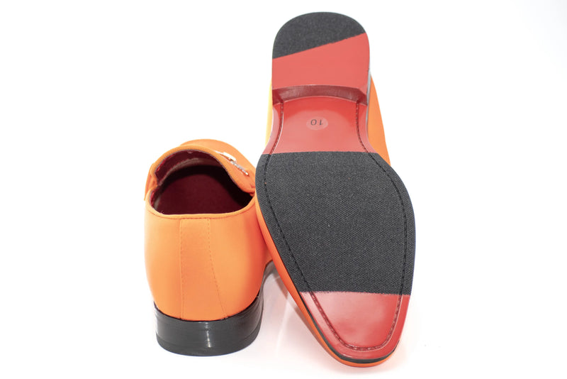 Orange Satin Apron-Toe Bit Loafer