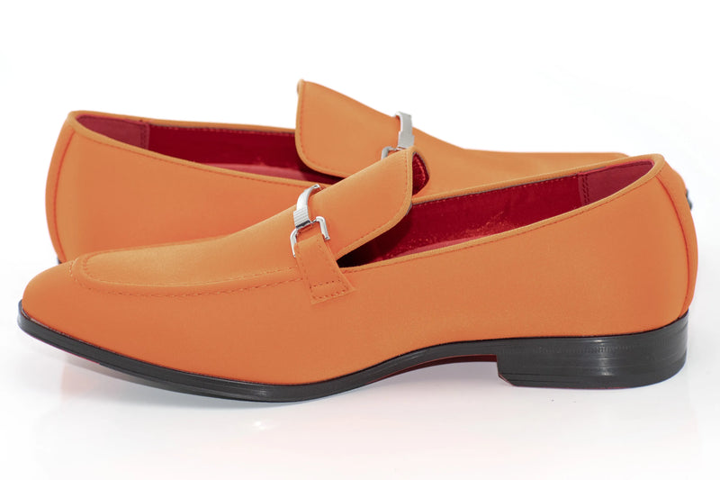 Orange Satin Apron-Toe Bit Loafer