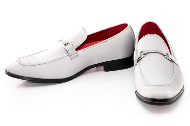 Silver Satin Apron-Toe Bit Loafer