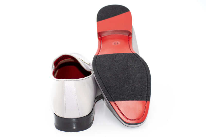 Silver Satin Apron-Toe Bit Loafer