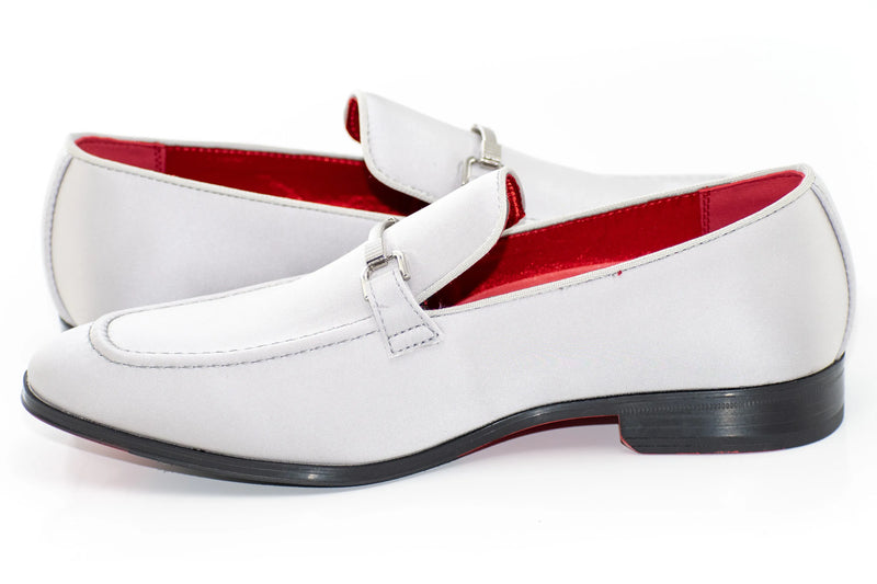 Silver Satin Apron-Toe Bit Loafer