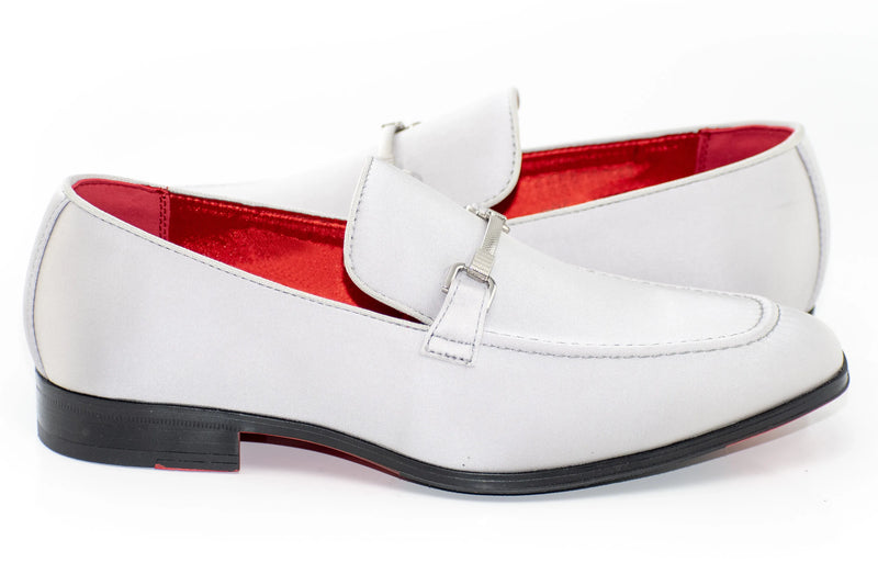 Silver Satin Apron-Toe Bit Loafer