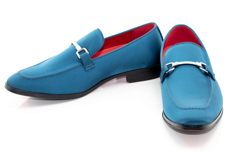 Teal Satin Apron-Toe Bit Loafer