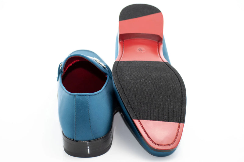 Teal Satin Apron-Toe Bit Loafer