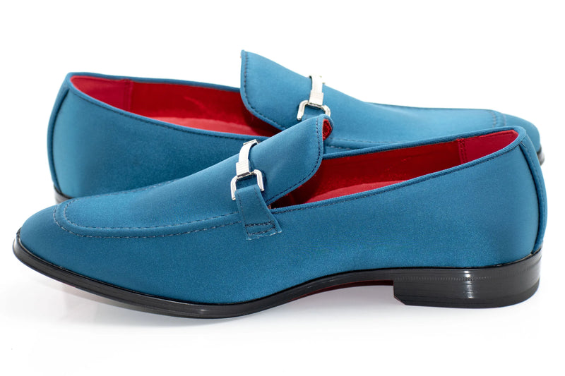 Teal Satin Apron-Toe Bit Loafer
