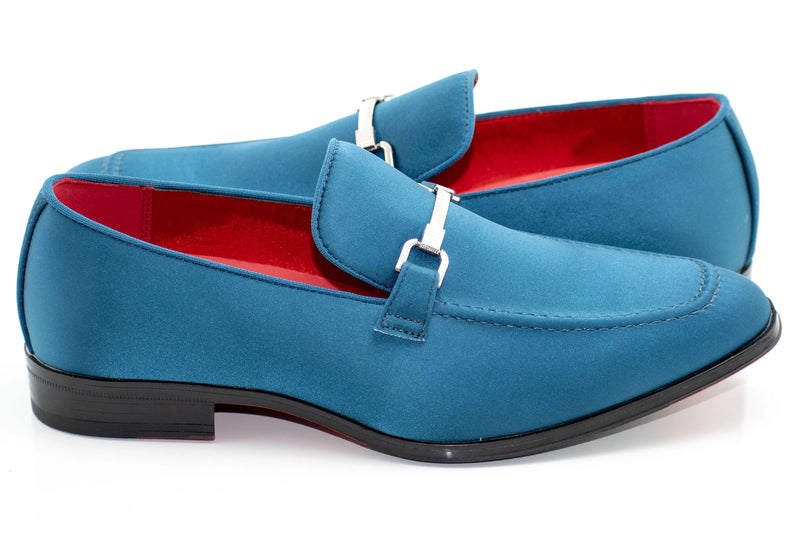 Teal Satin Apron-Toe Bit Loafer