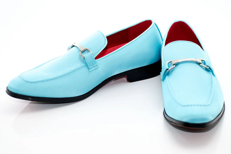 Turquoise Satin Apron-Toe Bit Loafer