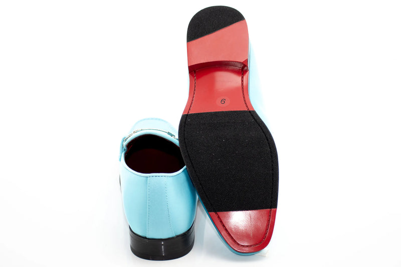 Turquoise Satin Apron-Toe Bit Loafer