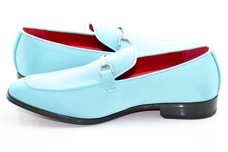 Turquoise Satin Apron-Toe Bit Loafer