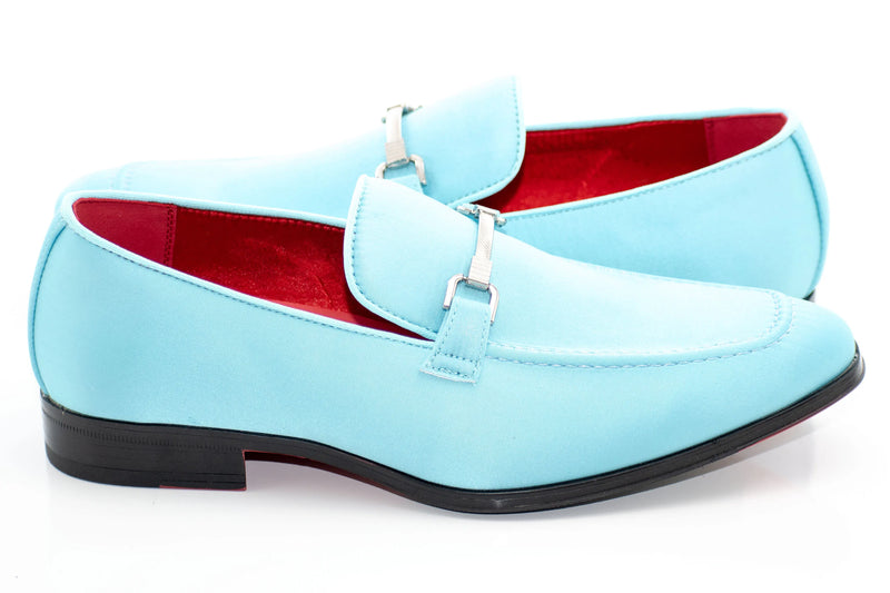 Turquoise Satin Apron-Toe Bit Loafer