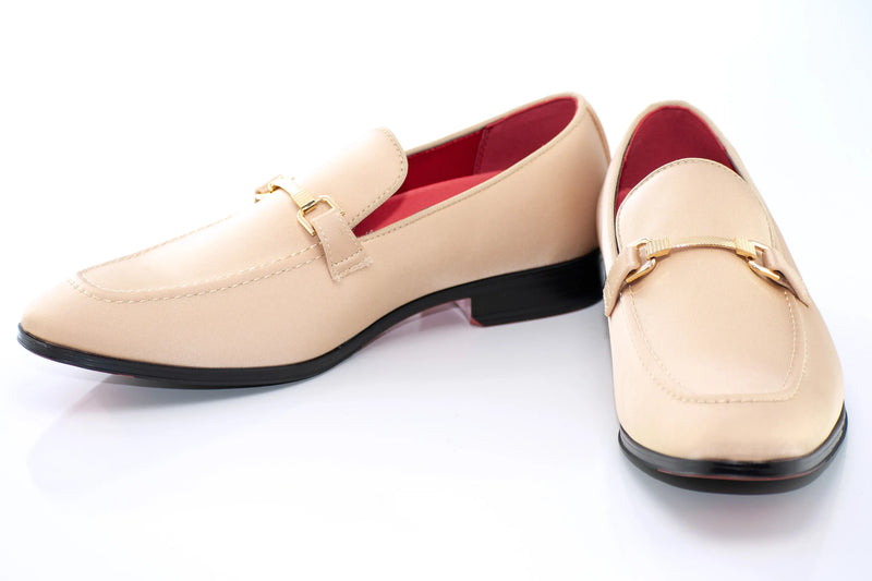 Champagne Satin Apron-Toe Bit Loafer