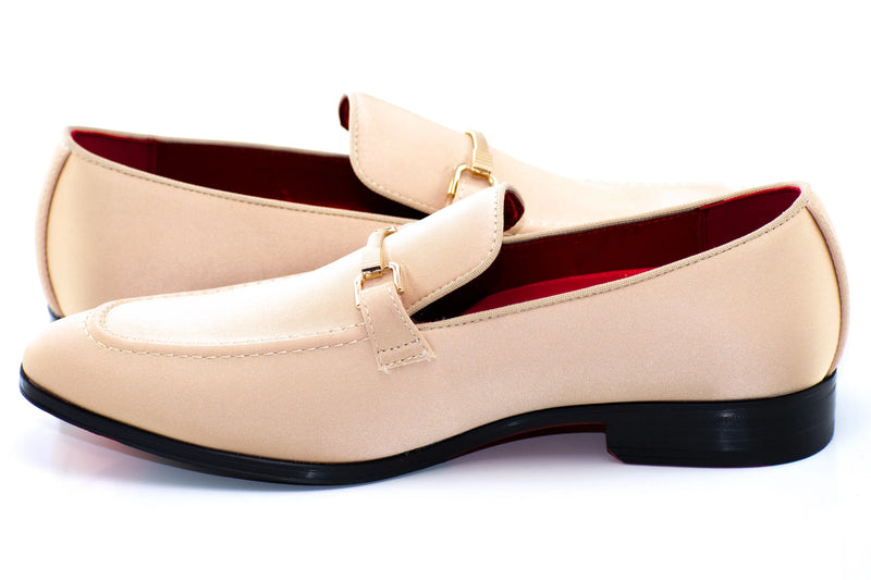 Champagne Satin Apron-Toe Bit Loafer