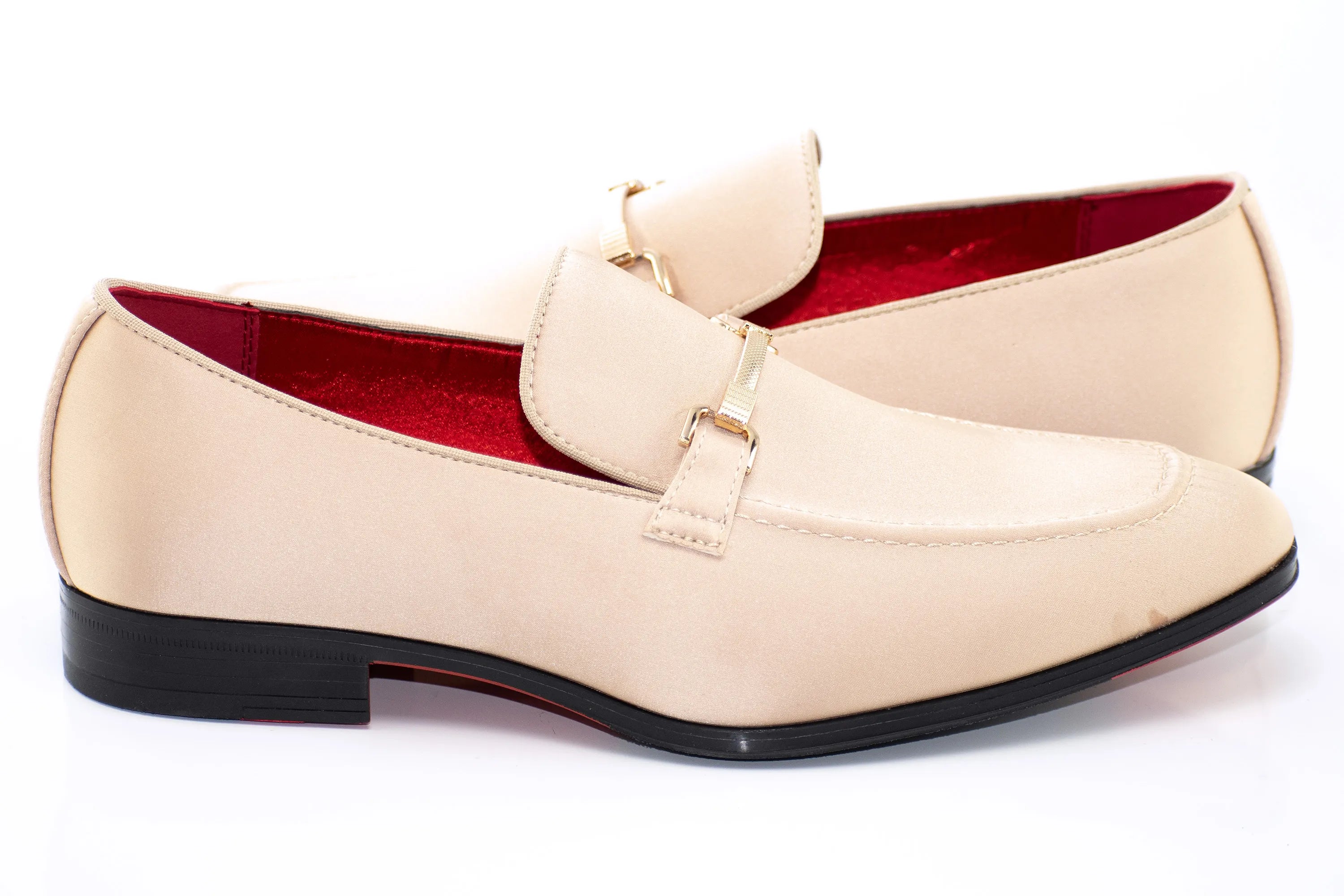 Champagne Satin Apron-Toe Bit Loafer