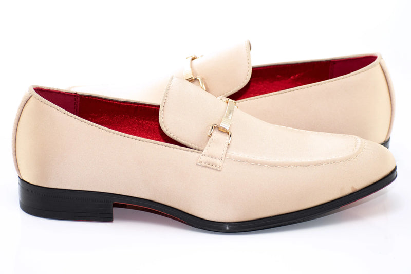Champagne Satin Apron-Toe Bit Loafer