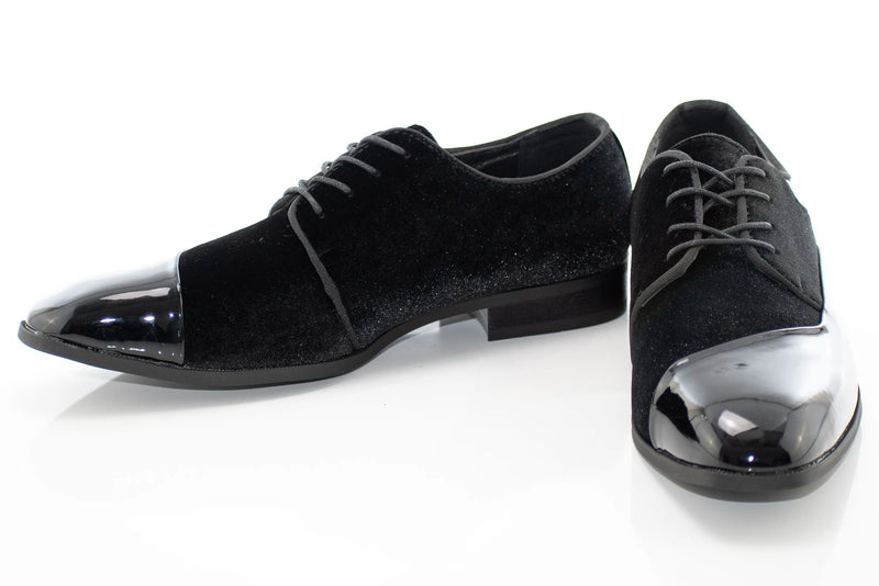 Black Velvet and Patent Leather Lace-Up