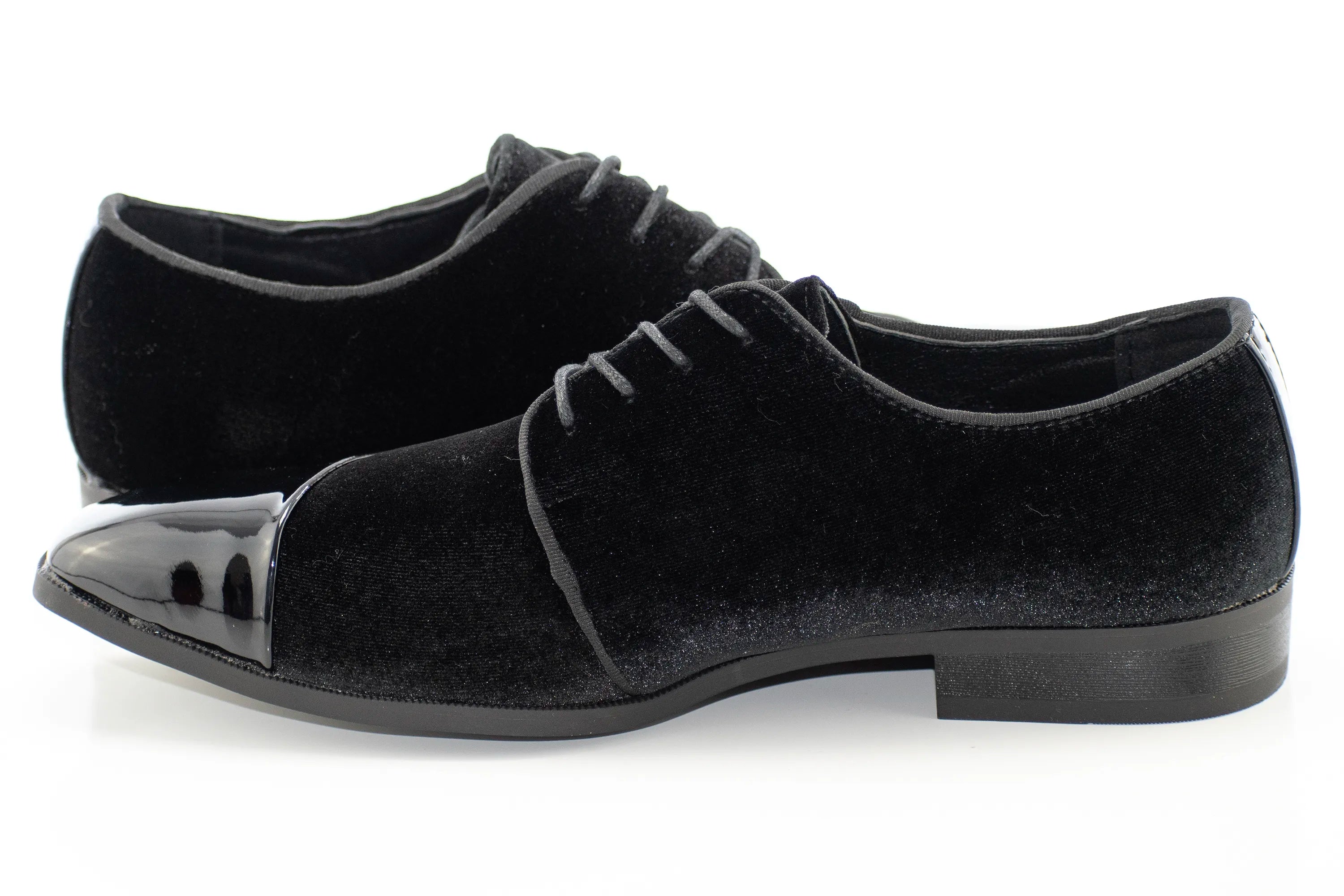 Black Velvet and Patent Leather Lace-Up