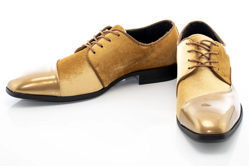 Gold Velvet and Patent Leather Lace-Up
