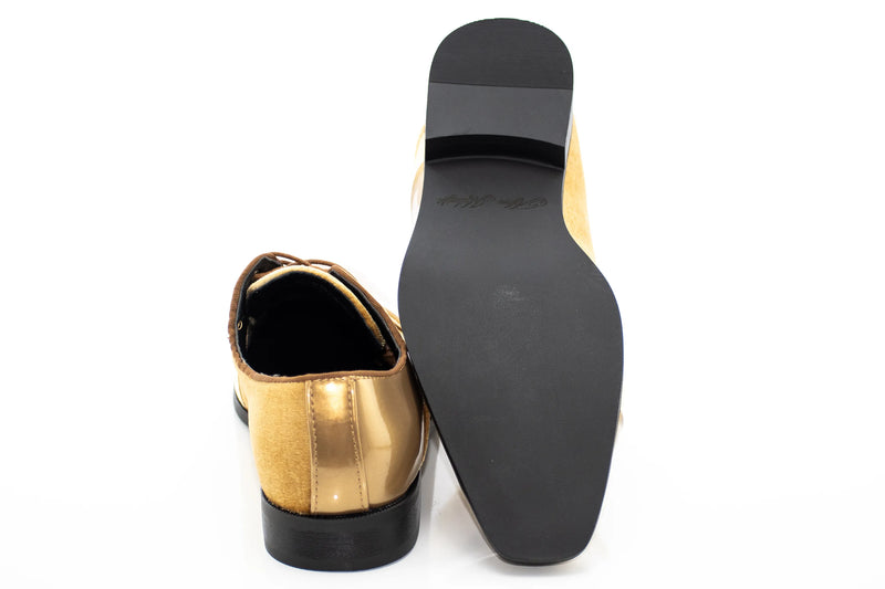 Gold Velvet and Patent Leather Lace-Up