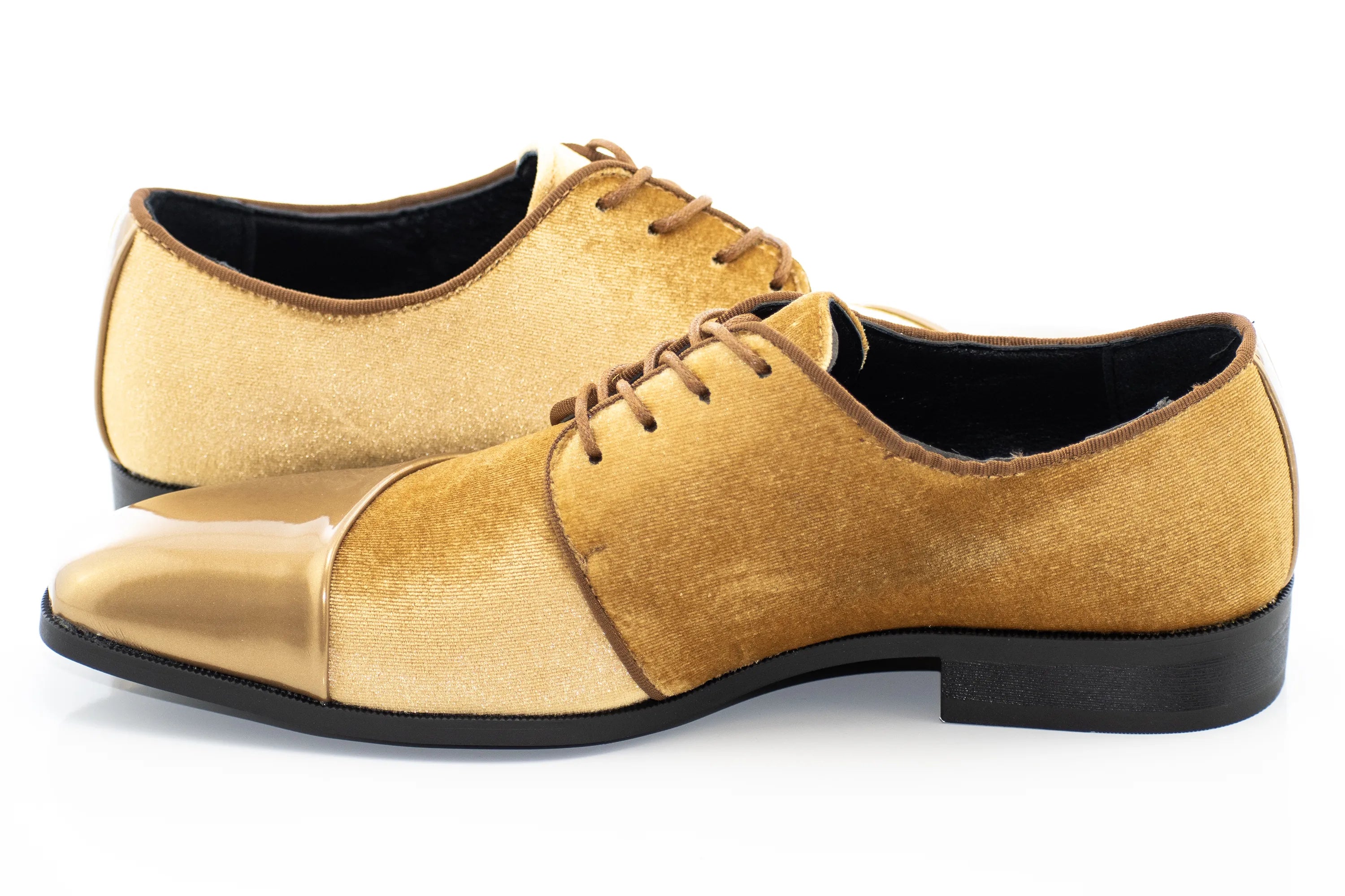 Gold Velvet and Patent Leather Lace-Up