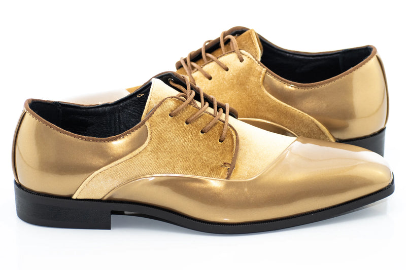 Gold Velvet and Patent Leather Lace-Up