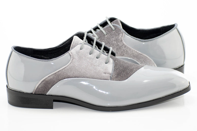 Gray Velvet and Patent Leather Lace-Up