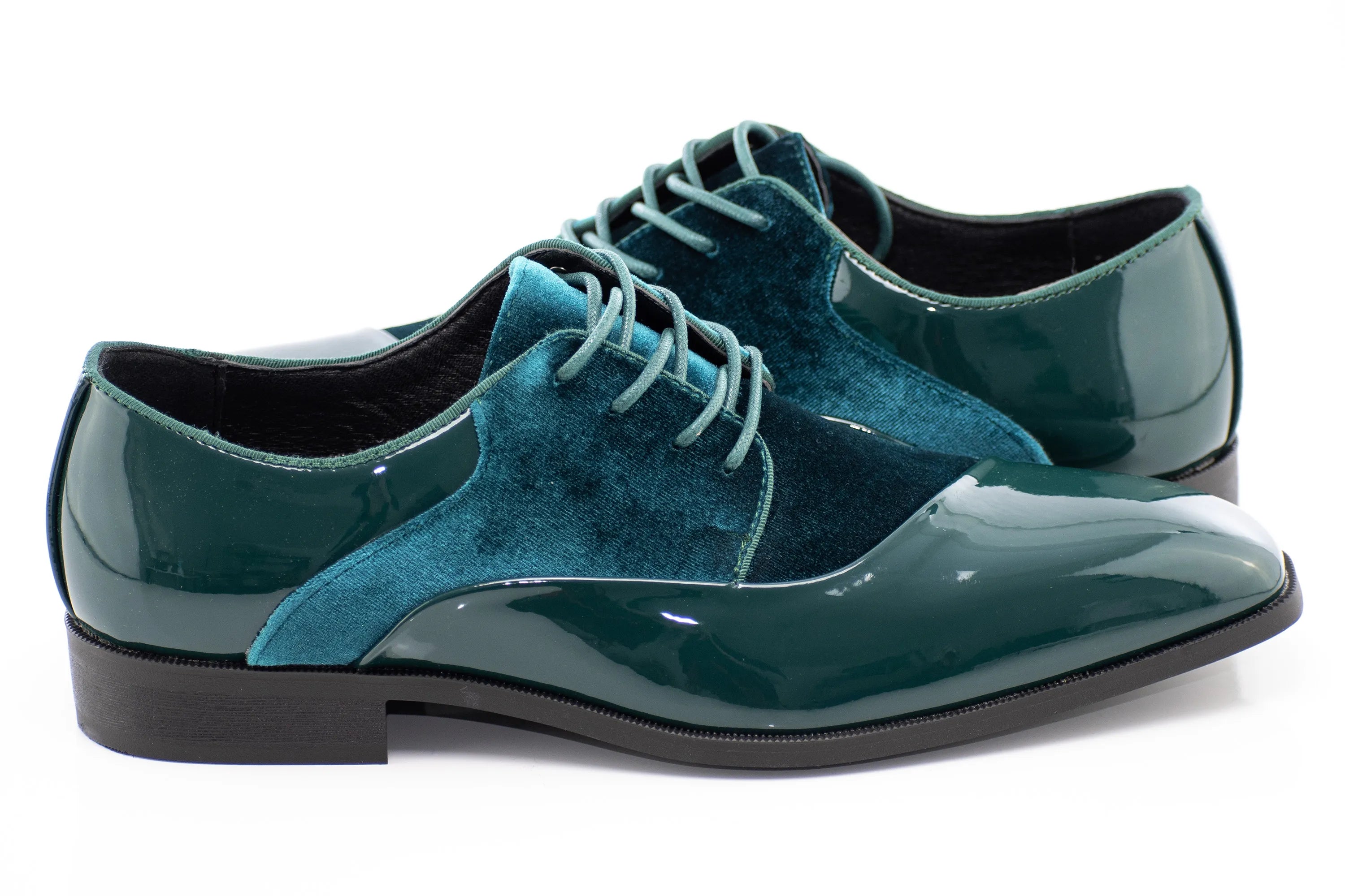 Hunter Green Velvet and Patent Leather Lace-Up