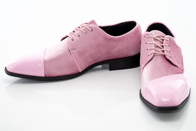 Light Pink Velvet and Patent Leather Lace-Up