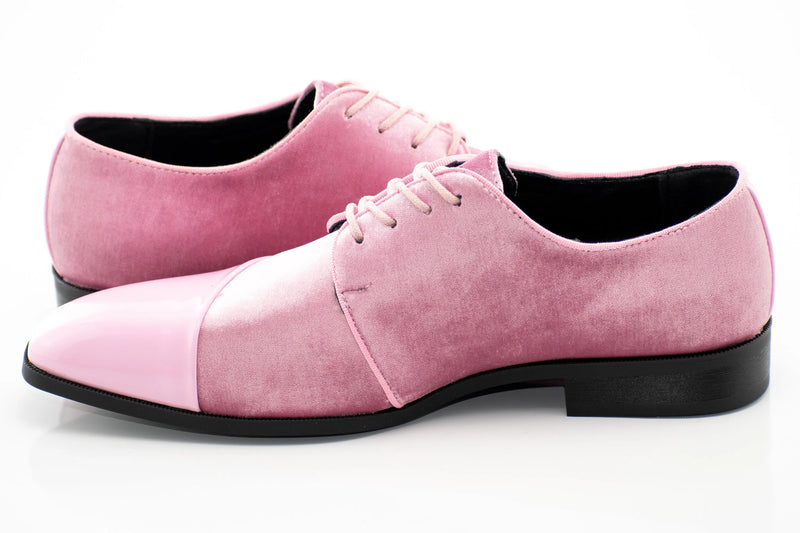 Light Pink Velvet and Patent Leather Lace-Up