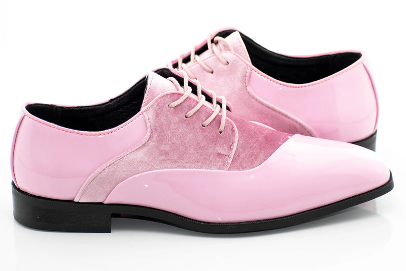 Light Pink Velvet and Patent Leather Lace-Up