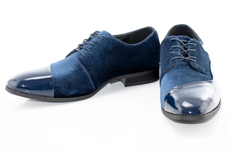 Navy Blue Velvet and Patent Leather Lace-Up