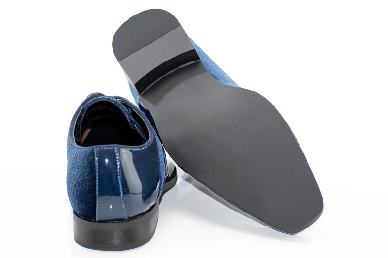 Navy Blue Velvet and Patent Leather Lace-Up
