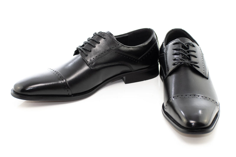 Black Cap-Toe Lace-Ups Derby Shoes