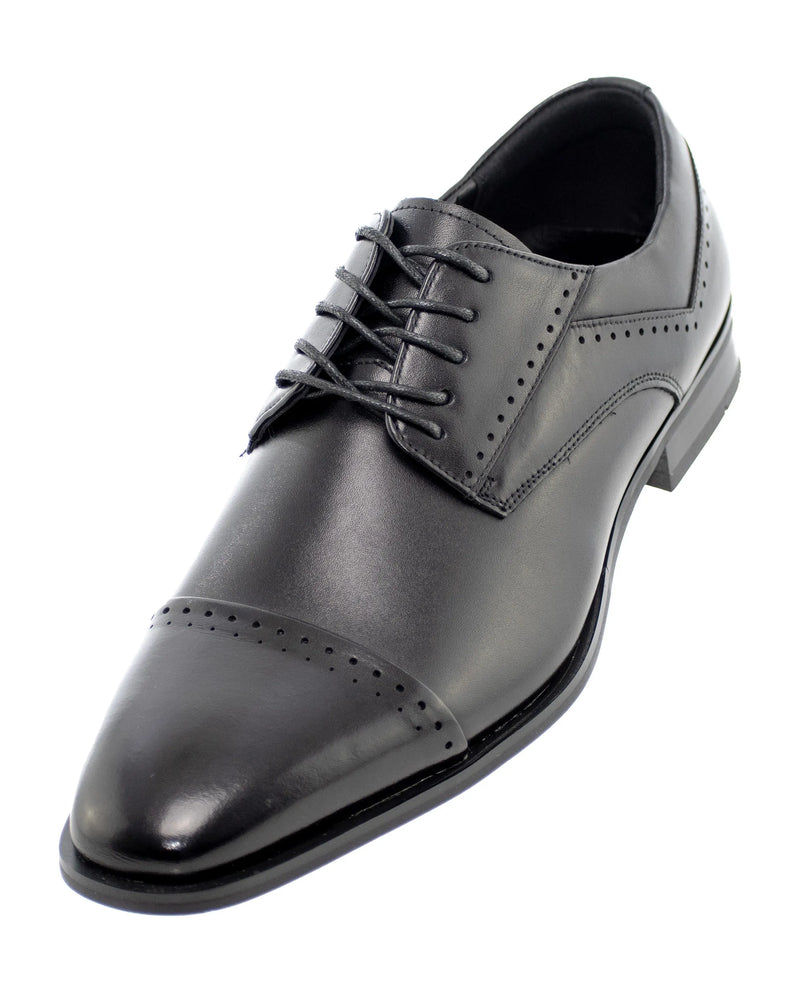 Black Cap-Toe Lace-Ups Derby Shoes